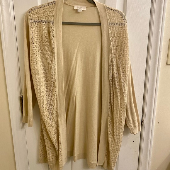 LOFT LIGHTWEIGHT BEIGE CARDIGAN SIZE LARGE GREAT LAYERING PIECE EUC - Picture 4 of 10